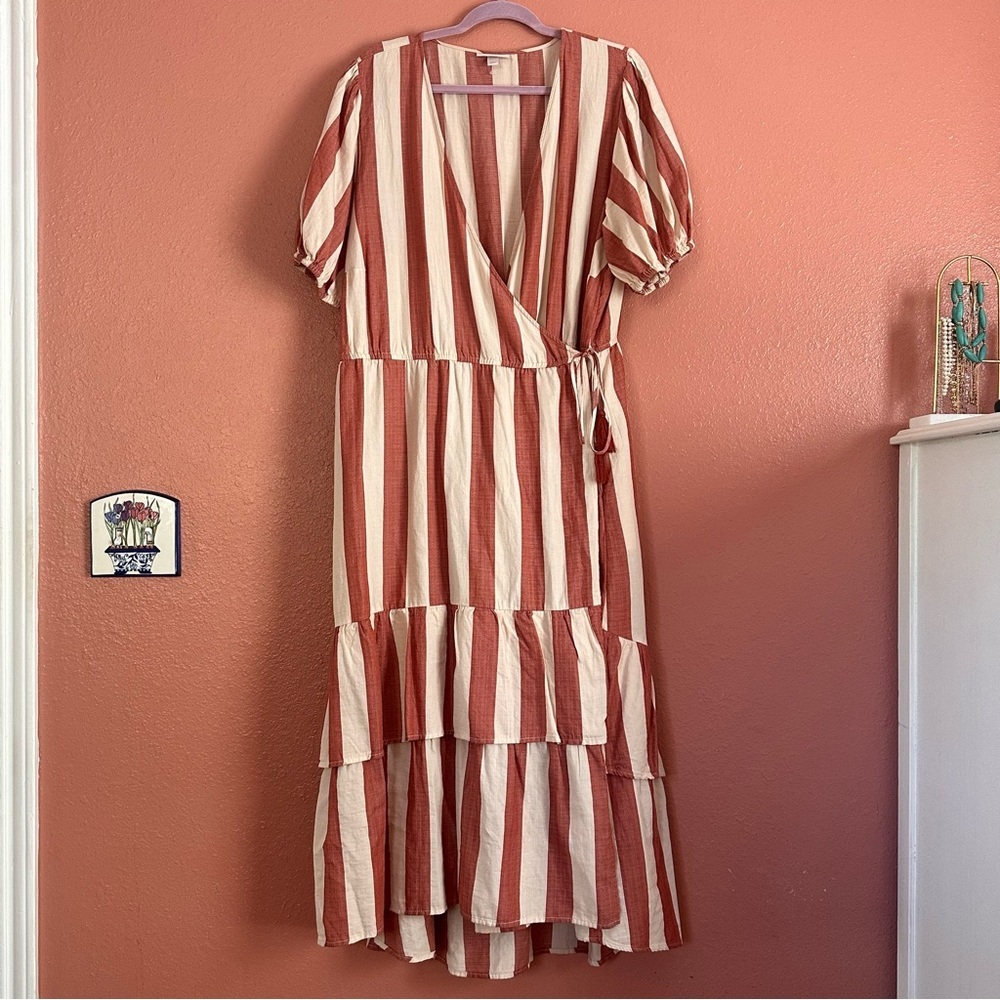 Knox Rose Red and Cream Striped High Low Dress